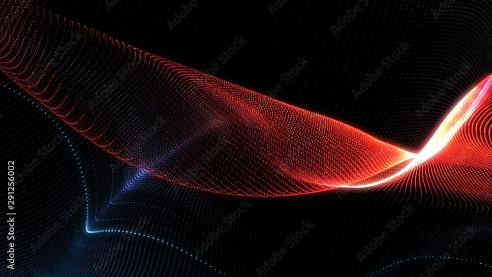 Poster 4k abstract loopable blue and red cg motion waving dots texture with glowing defocused particles. cy