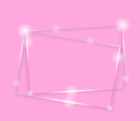 Gold shiny glowing vintage frame with shadows isolated on pink background. Golden luxury realistic rectangle border. Vector