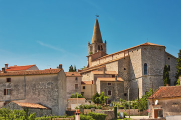 Fototapeta na wymiar Holy Spirit church and historic architecture in the center of the town of Bale in Croatia