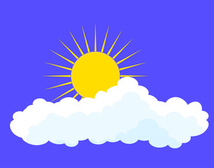 Flat sun and cloud Icon. Summer pictogram on blue background. Sunlight symbol. Vector illustration, EPS10