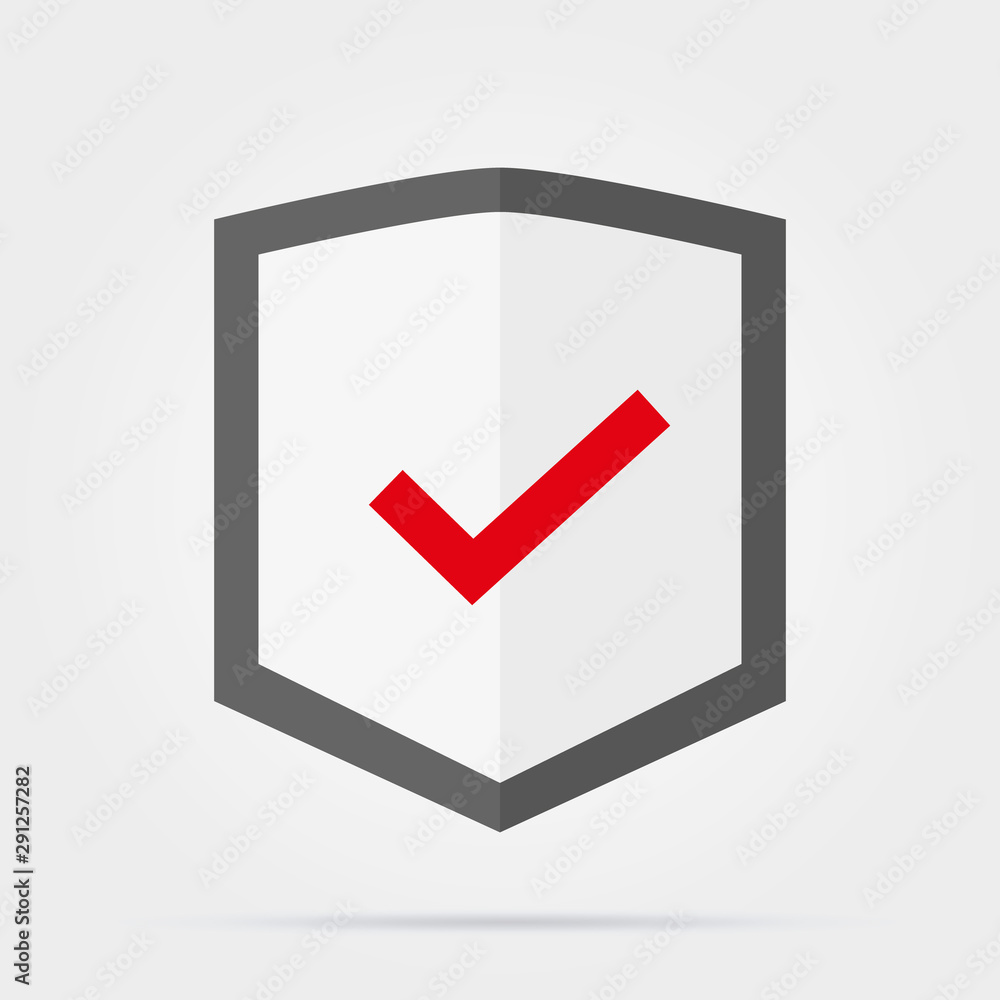 Poster shield with check mark line icon for web, mobile and infographics. vector dark grey icon isolated on