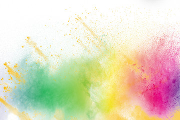 Fototapeta na wymiar Colorful explosion for Happy Holi powder.Abstract background of color particles burst or splashing.