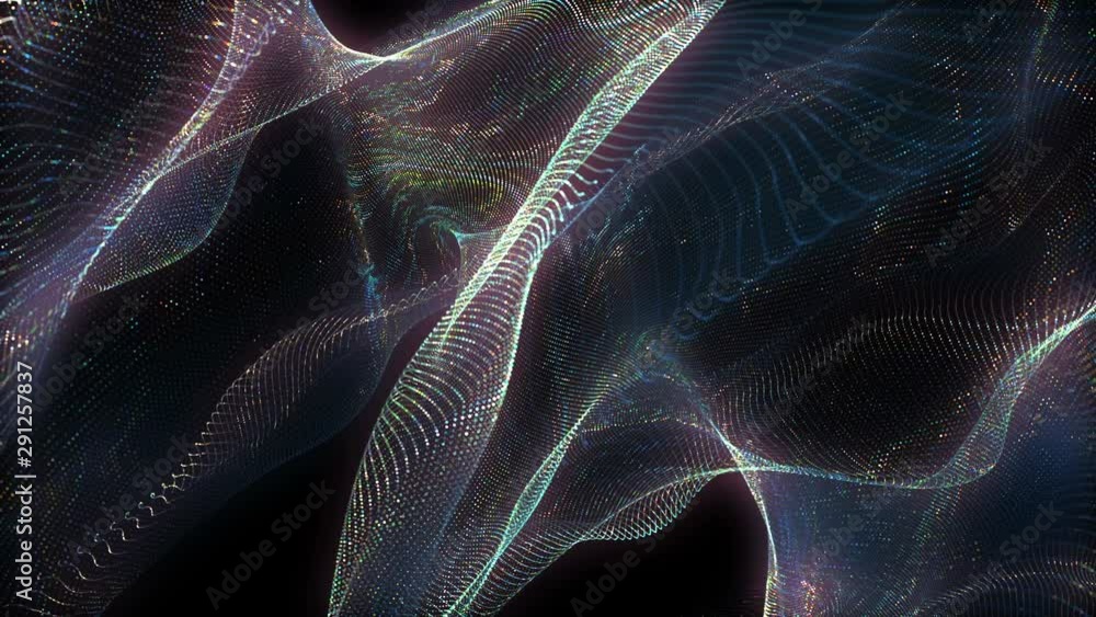 Poster 4k abstract loopable multicolored cg motion waving dots texture with glowing defocused particles. cy
