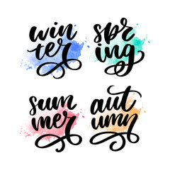 Colorful words - Spring, Summer, Autumn, Winter seasons lettering calligraphy