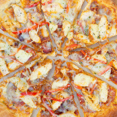 delicious pizza top view close up