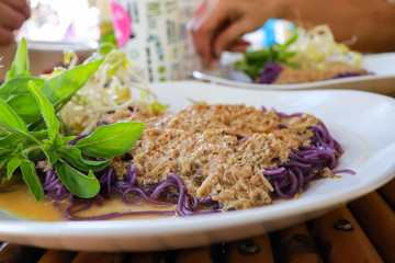 Rice Noodles with mushroom and vegetable.