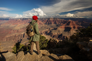 Fototapeta na wymiar A hiker in the Grand Canyon National Park, South Rim, Arizona, USA.