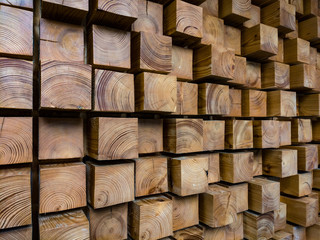 Wall made of wooden blocks