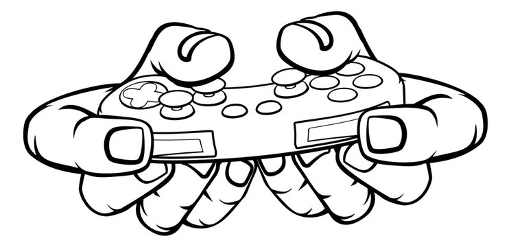A gamer hand holding video gaming game controller