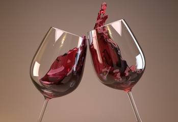 glass of red wine with brown background