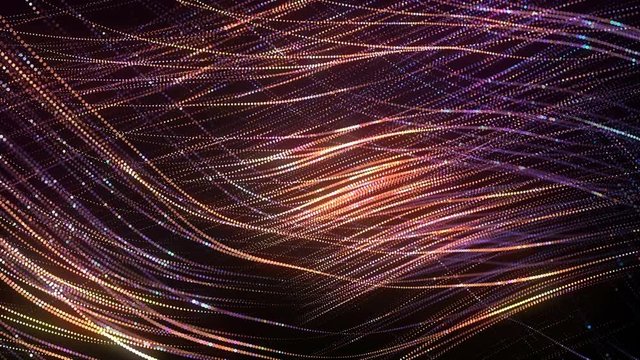 4K Multicolored seamless motion background. Glowing dots. Wavy bright lines. Festive gold lights.