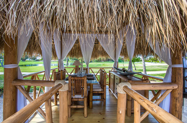 Fototapeta premium Bamboo gazebo for lunch at tropical place