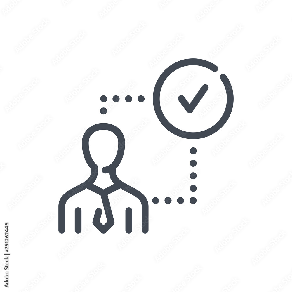 Poster person with solution line icon. candidacy confirmation vector outline sign.