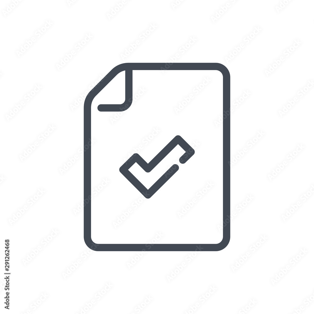 Poster verification line icon. paper document with check mark confirmation vector outline sign.