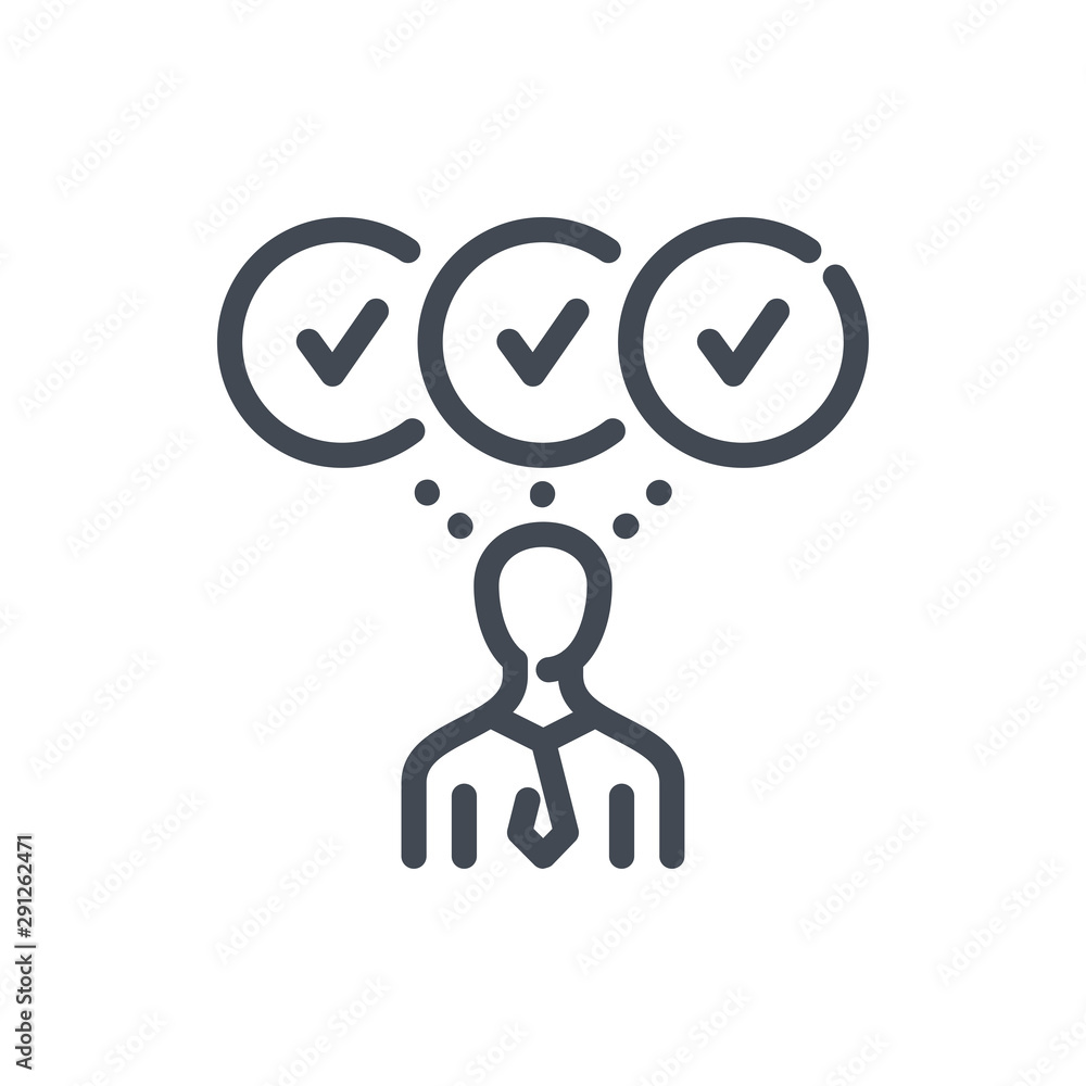 Poster person with multiply confirmations line icon. businessman with check marks vector outline sign.