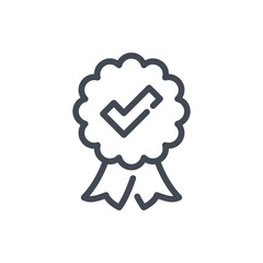 Guarantee line icon. Ribbon with check mark vector outline sign.