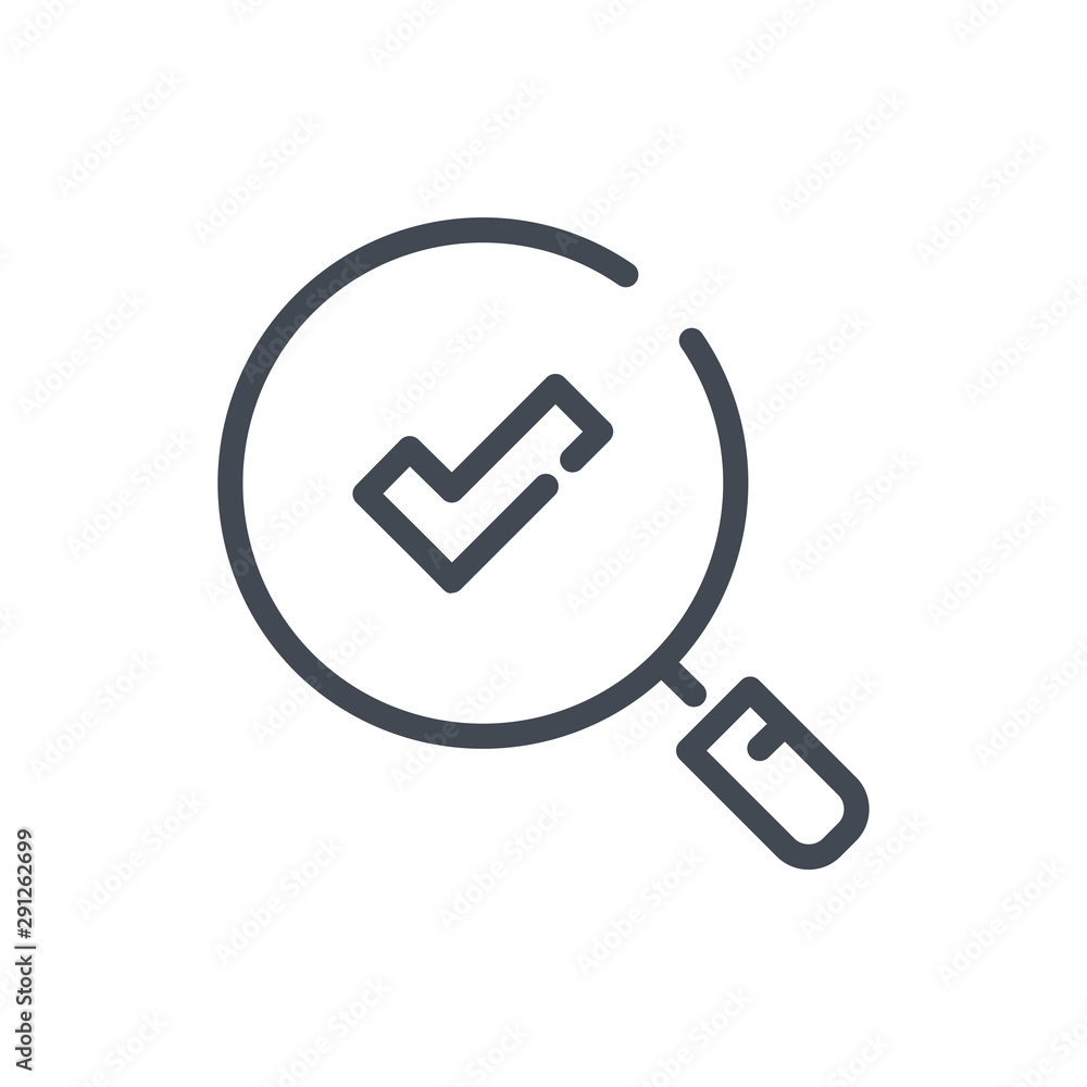 Poster successful search line icon. magnifier with check mark vector outline sign.