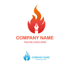writer logo,hot writer icon,pen in fire.vector logo template
