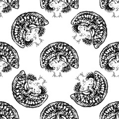 Monochrome watercolor  hand drawn artistic Harvest Thanksgiving fall  turkey bird vintage seamless pattern