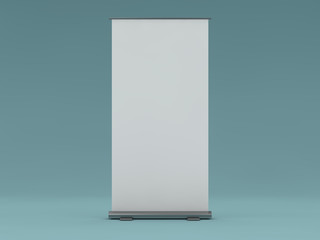 Blank roll up banner display. Template mockup. 3D