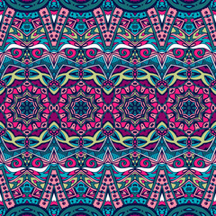 Abstract festive colorful floral vector ethnic tribal pattern