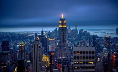 Deurstickers Newyork-stad bij nacht, New York, Verenigde Staten van Amerika © surangaw
