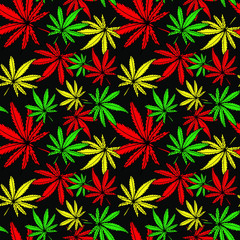 Cannabis leaf seamless pattern hand drawing. Vector illustration. Design for fabric, textile, wallpaper, paper.