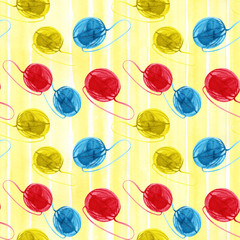 Seamless pattern with watercolor knitting elements hand drawn