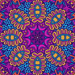 Indian floral paisley medallion pattern with mandala in handdrawn doodle style