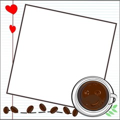Blue line art paper, notebook and frame, brown coffee, hot coffee set, beverage and breakfast-afternoon vector, photo frame 