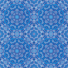 Blue abstract geometric mosaic vintage seamless pattern ornamental.