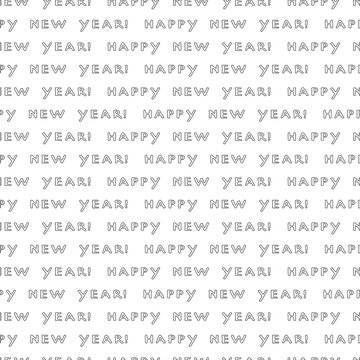 Happy New Year phrase on a white background. Black and white seamless pattern. Vector illustration of winter symbols. © Tatiana