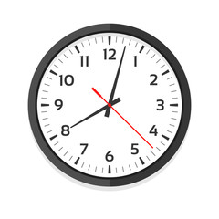Modern white clock icon, single isolated vector illustration. Office clock with numerals. Ten oclock.