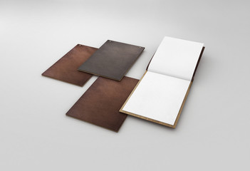 render of four wood and leather menu tablets