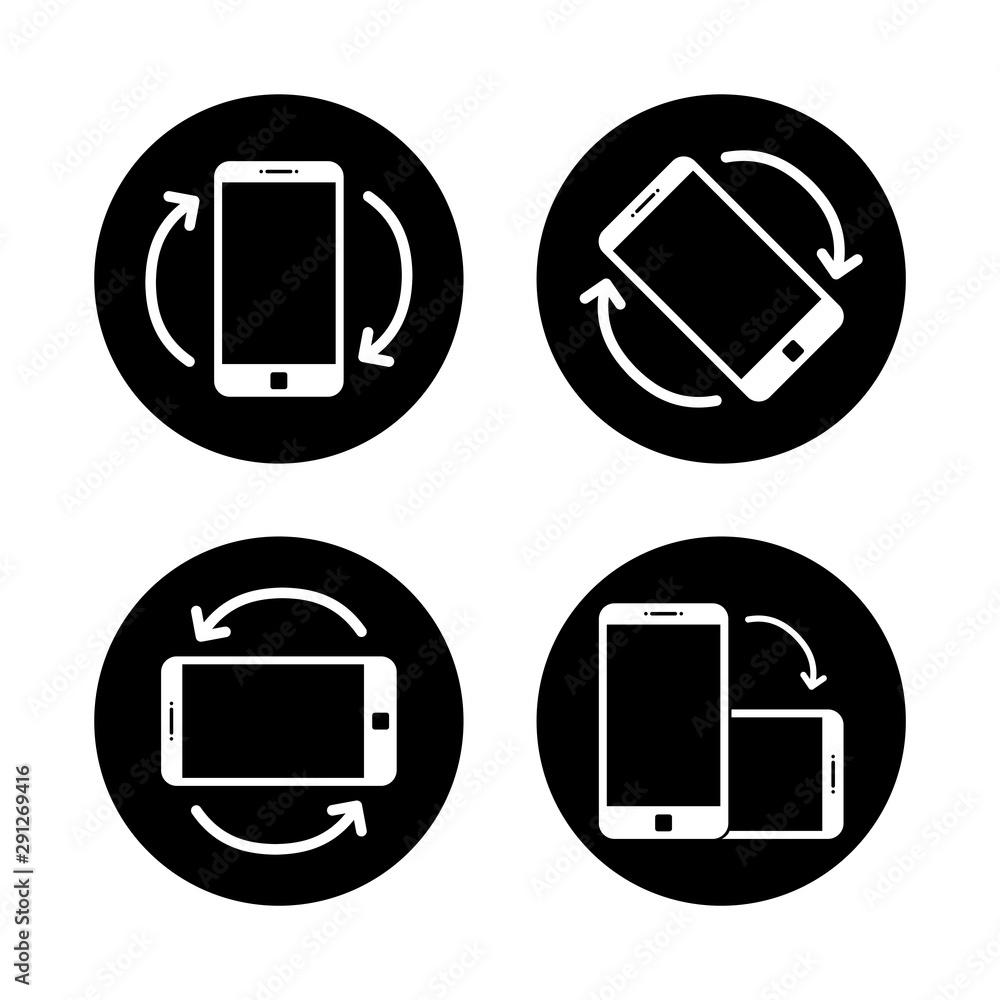 Poster rotate smartphone icon isolated. mobile screen rotation. horisontal or vertical rotation icons.