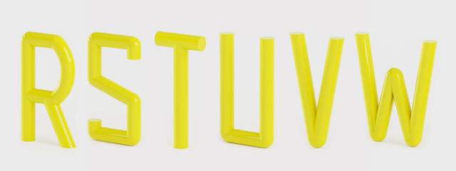 Set of alphabet letters RSTUin a tubular style - 3D illustration