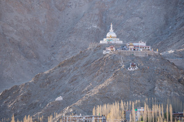 Shanti Stupa on a hilltop in Leh Ladakh