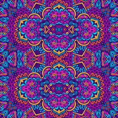 Vector seamless pattern ethnic tribal geometric psychedelic colorful print