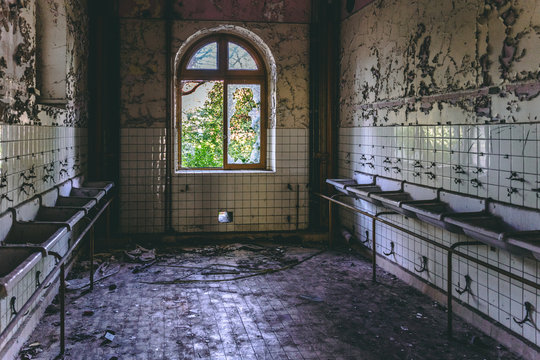 Old Abandoned Bathroom In A School