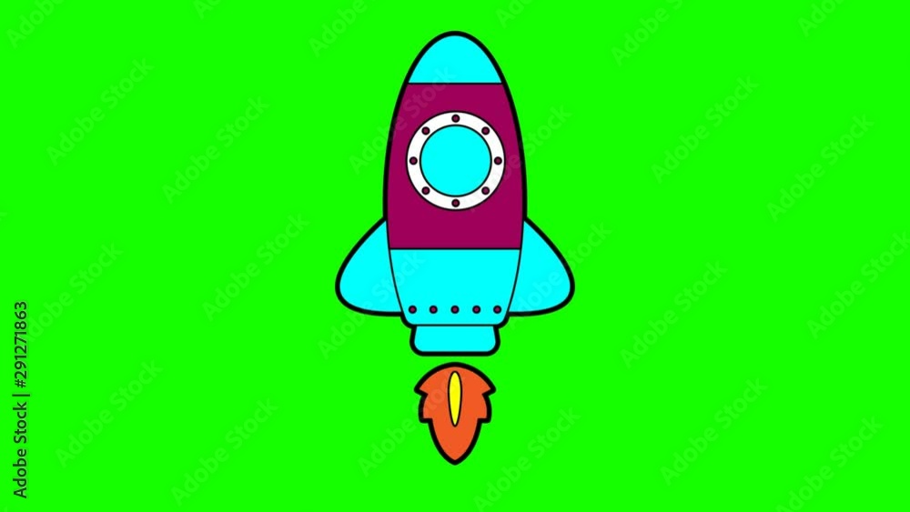 Poster rocket animation green screen. 2d flat simple motion
