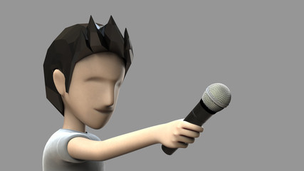 The journalist man 3d polygon in action send microphone with 3d rendering and work path include file.