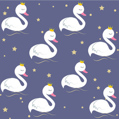 Cute, Swan, Cartoon, Vector Illustration