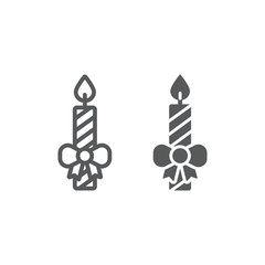 Fototapeta premium Christmas candle line and glyph icon, christmas and decor, candlelight sign, vector graphics, a linear pattern on a white background.