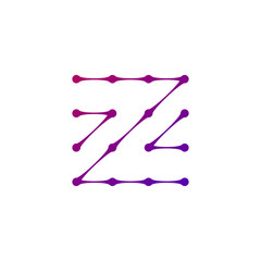 Letter Z Logo consisted of dots and lines, molecular structure. Stock Vector illustration isolated on white background.