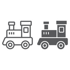 Train toy line and glyph icon, child and railroad, locomotive sign, vector graphics, a linear pattern on a white background