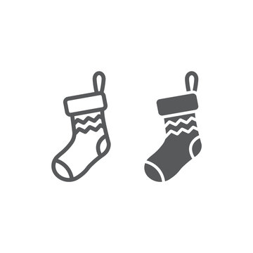 Christmas sock line and glyph icon, decor and new year, festive stocking sign, vector graphics, a linear pattern on a white background.