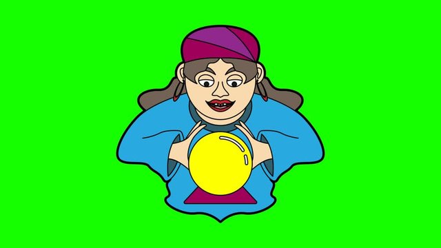 fortune teller animation green screen. 2D flat simple motion