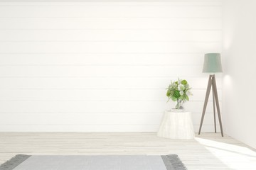 Empty room in white color. Scandinavian interior design. 3D illustration