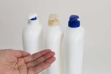 the liquid soap on the white background