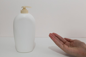 the liquid soap on the white background
